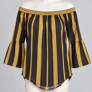 Velvet-heart Women's Black and Mustard off-the-shoulder Blouse, Size M